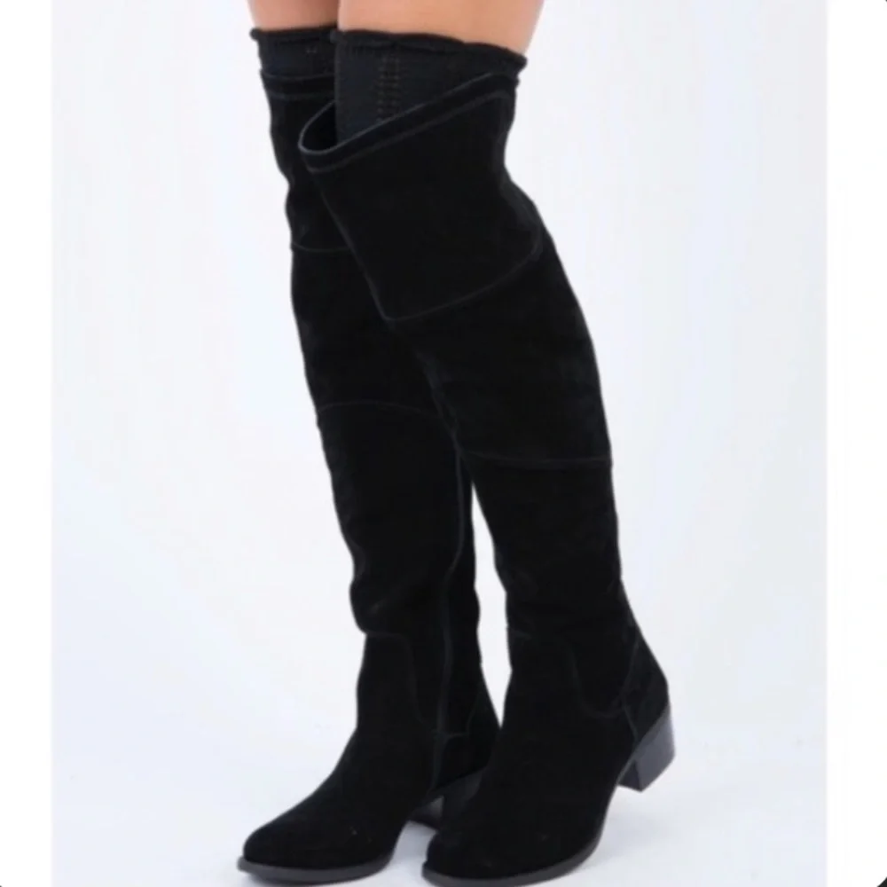 NEW Vince Camuto Bendra Suede Black Over the Knee Split Shaft Boot size 6
